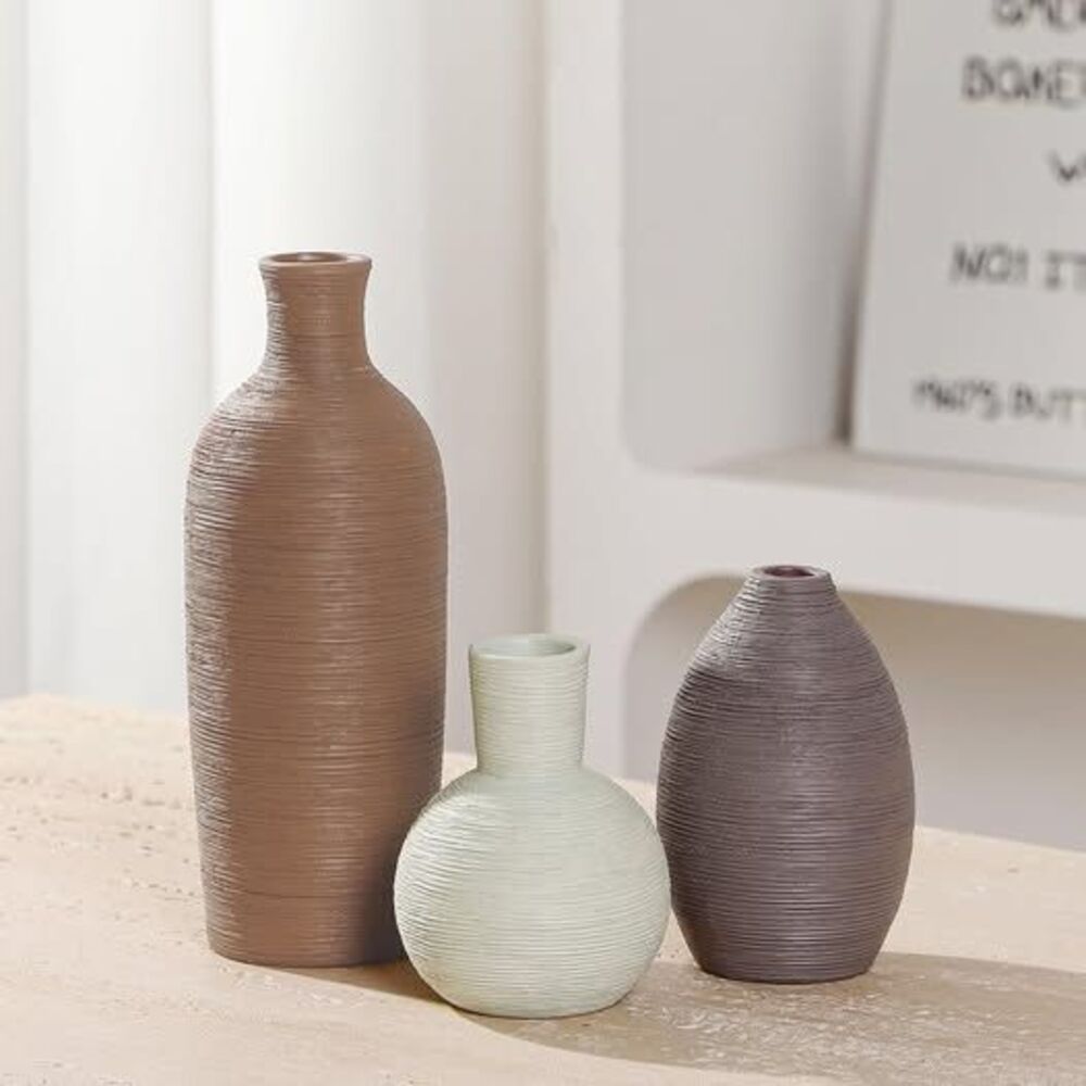 Rustic Farmhouse Pottery Ceramic Vases Set of 3